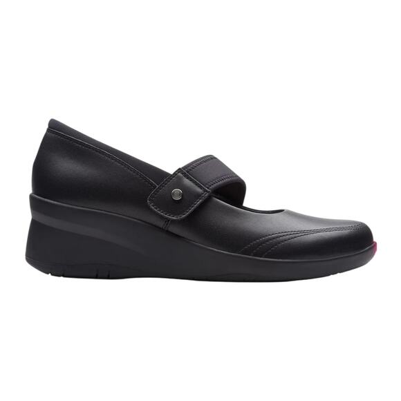 Clarks Women's Suttyn May Leather Wedge Heel Mary Jane Pumps Black Size 8 1/2 W - Picture 2 of 5